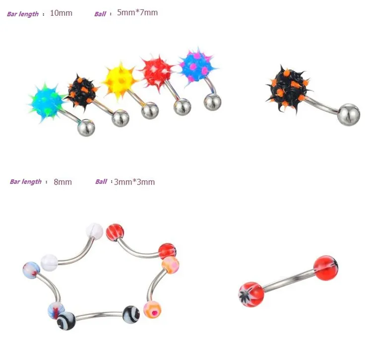105 pzDella Miscela Acrilico In Acciaio Inox Sopracciglio Anelli Dell'ombelico Pancia Labbro Lingua Anello Naso Bar Anelli Monili Penetranti Del Corpo C060