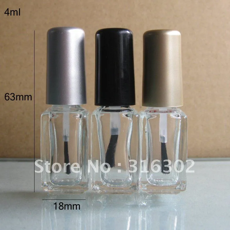 200pcs / lot 4ml Vazio Nail polonês Bottle / Transparente Garrafa De Embalagem De Vidro com Escova ABS Cap