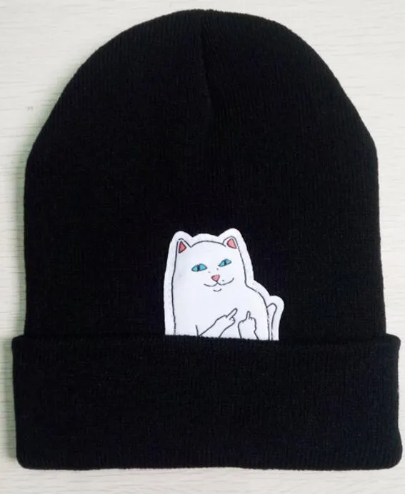 Winter Fashion Beanies The New Cartoon Middle Finger Cat Elastic Knitted Warm Beat Wool Cap Knitting Hat So Cute Beanies