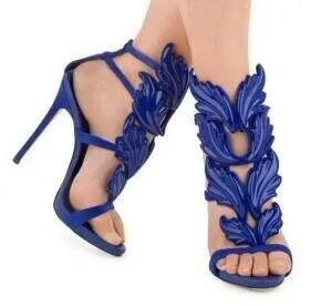 Hot Sale !Golden Metal Wings Leaf Strappy fashion Sandal Silver Gold Red Gladiator High Heels Shoes Women Metallic Winged Sandals