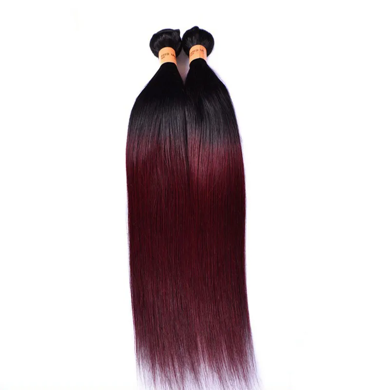 Brazilian Ombre Rakt hår 4 Buntar Färgat 1B 99J Bourgogne Brazilian Virgin Människohår Weave Billig Ombre Red Wine Hårförlängningar