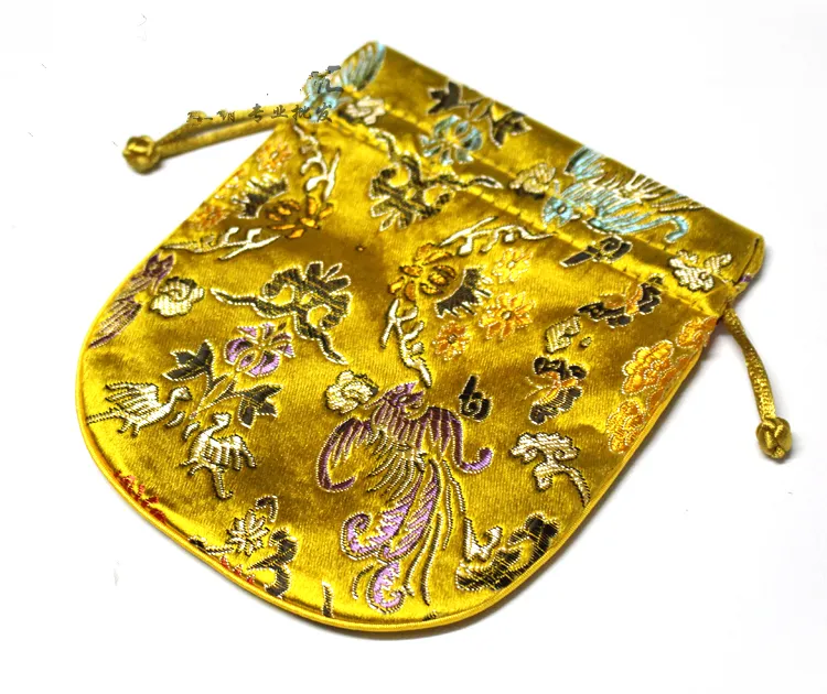 Dragon Phoenix Patterns Small Presentväska Smycken Trinket Candy Tea Lavendel Förpackning Pouch Drawstring Kinesisk Silk Brocade Pocket / 