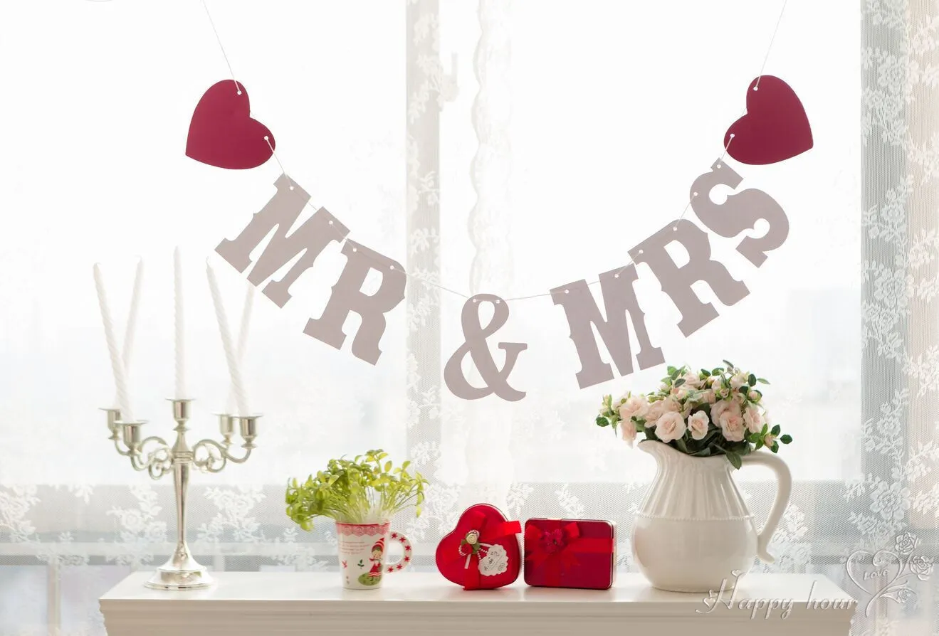 Mr och Mrs Decorations Wedding Photo Prop, Kraft Paper Wedding Party Banner, Rustik Land Bröllop Banner Party Decorations