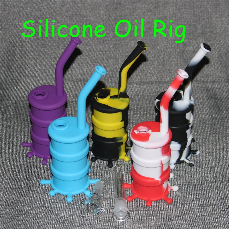 Colorful Silicon Water Pipes silicone dab rig Removable Silicon Bong Mini Pipe Glass Bongs Height 8.26 inch Silicone Waterbong Joint 14mm