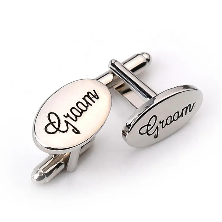 Stylish Letter Cufflinks Silver Plated Oval Handstamped Father of the Groom/Bride French Shirt Cuff Links Father's Wedding Christmas Gift
