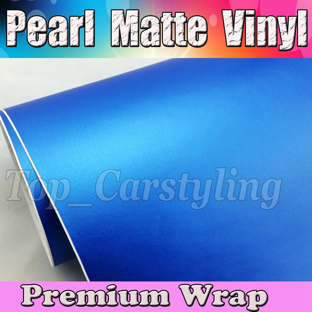 Pearl Matte Blue Vinyl Car Wrap Film med Air Bubble Free / Matt Vinyl för fordonsinpackning Kropp täcker folie Vinyle 1.52x30M / Roll (5ftx98ft)