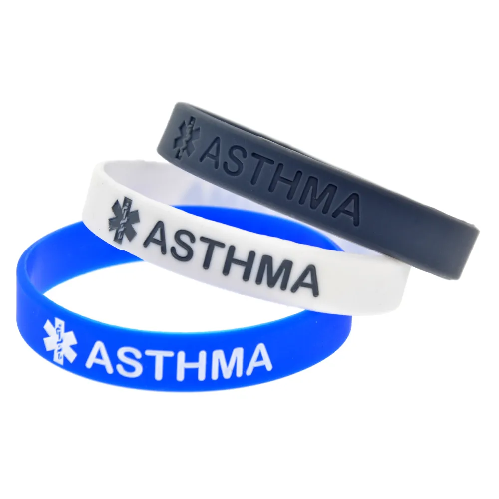 Asthma Silicone Rubber Wristband Ink Filled Logo Carry This Message As A Reminder in Daily Life