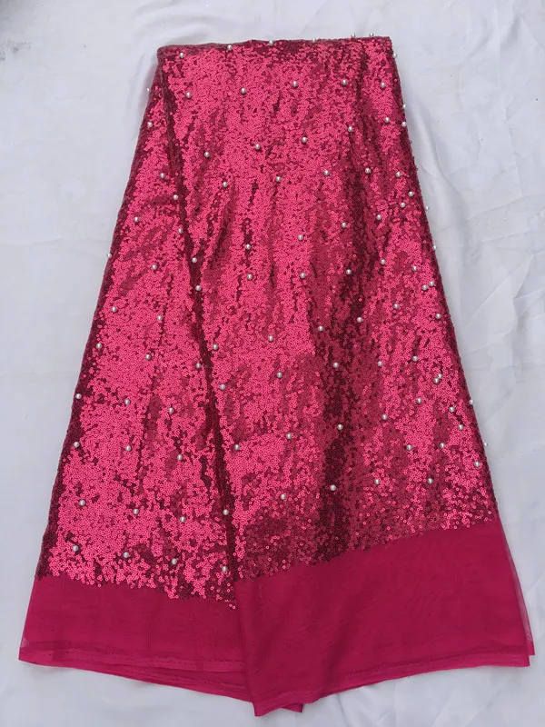 5 Yards/Stück Wunderschöner roter französischer Tüllstoff mit Pailletten und Perlendekoration, afrikanische Mesh-Spitze für Kleid QN59-9