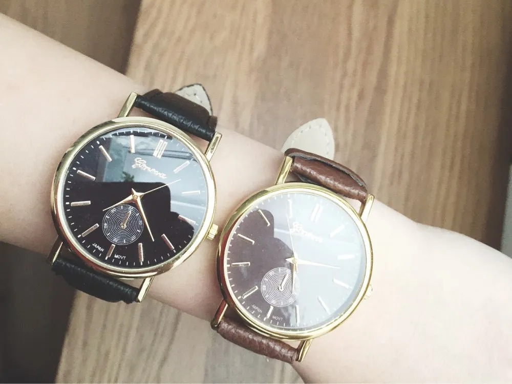 Relogio Geneva Unisex Leather Band Analog women Men Quartz-Watch Vogue Wristwatch relojes 