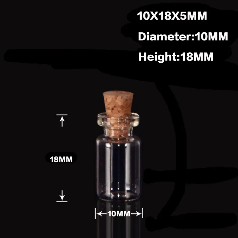 0.5ml 튜브 투명 유리 병 코르크 미니 유리 빈 병 작은 18x10mm(HeightxDia)귀여운 공예 결혼식 소원 병