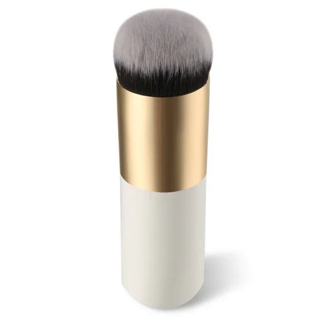 Brosse De Fond De Teint Kabuki Professionnelle - Poils Synthétiques, Manche En Bois Doré, 10,2 Cm, Neuve