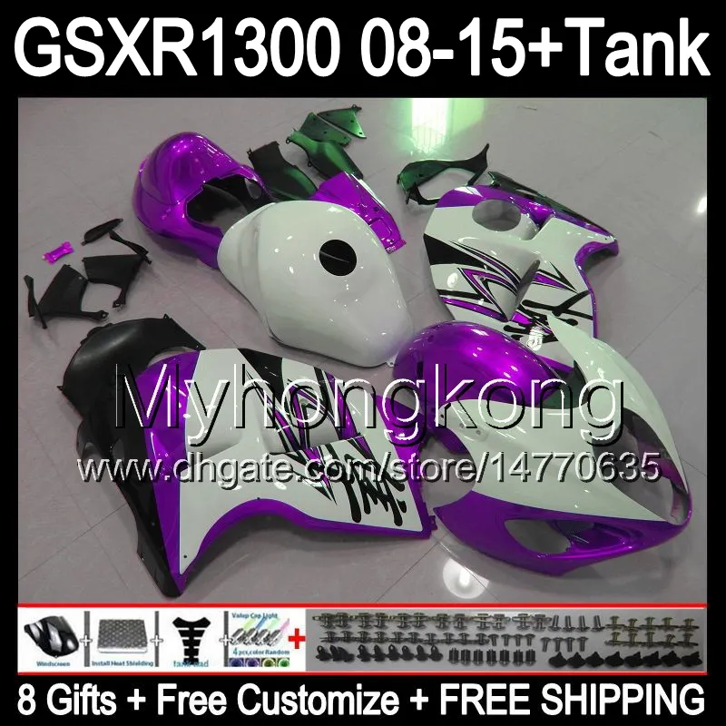 8gifts For SUZUKI Hayabusa GSXR1300 08 15 GSXR-1300 14MY110 gloss purple GSXR 1300 GSX R1300 08 09 10 11 12 13 14 15 Fairing gloss white Kit
