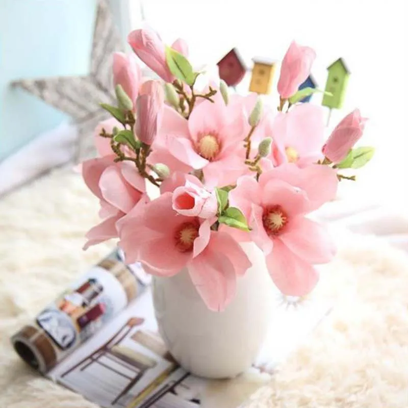 Artificial silk flower magnolia in handmade flowers magnolia for home and wedding decoration vivid and delicate