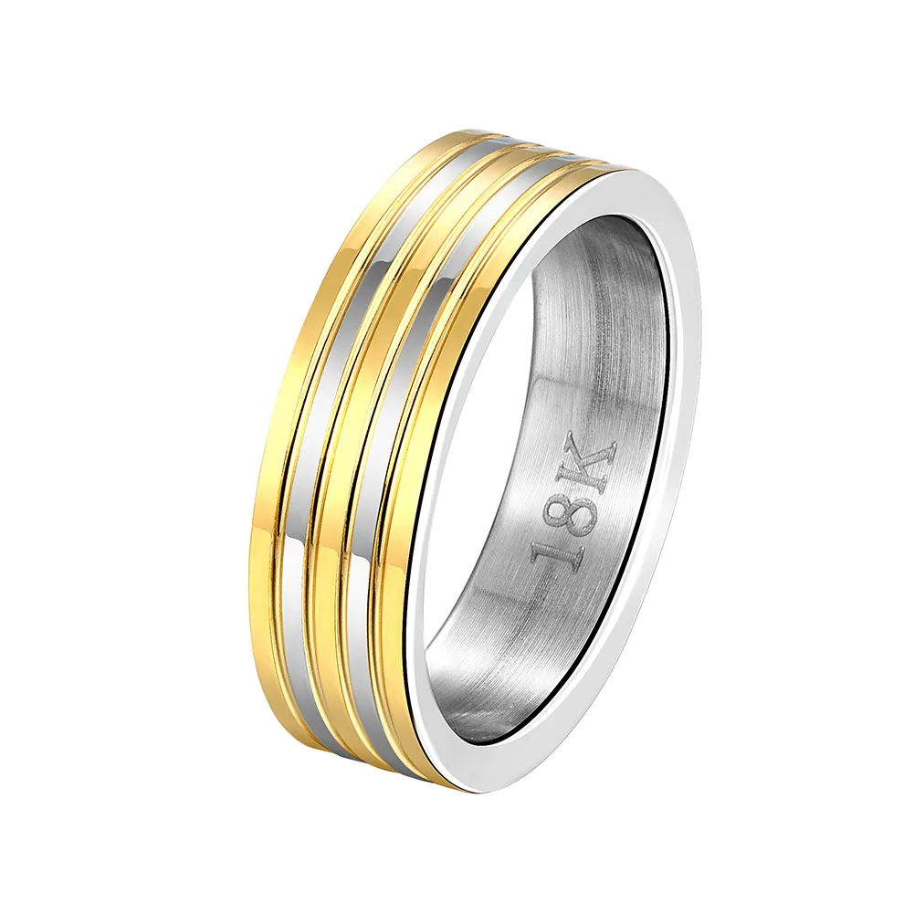 Darmowa Wysyłka Hurtownie 925 Sterling Silver Plated Moda Inter Gold Stripe Steel Ring -9 Kod - Męska Biżuteria LKNSPCR099-9