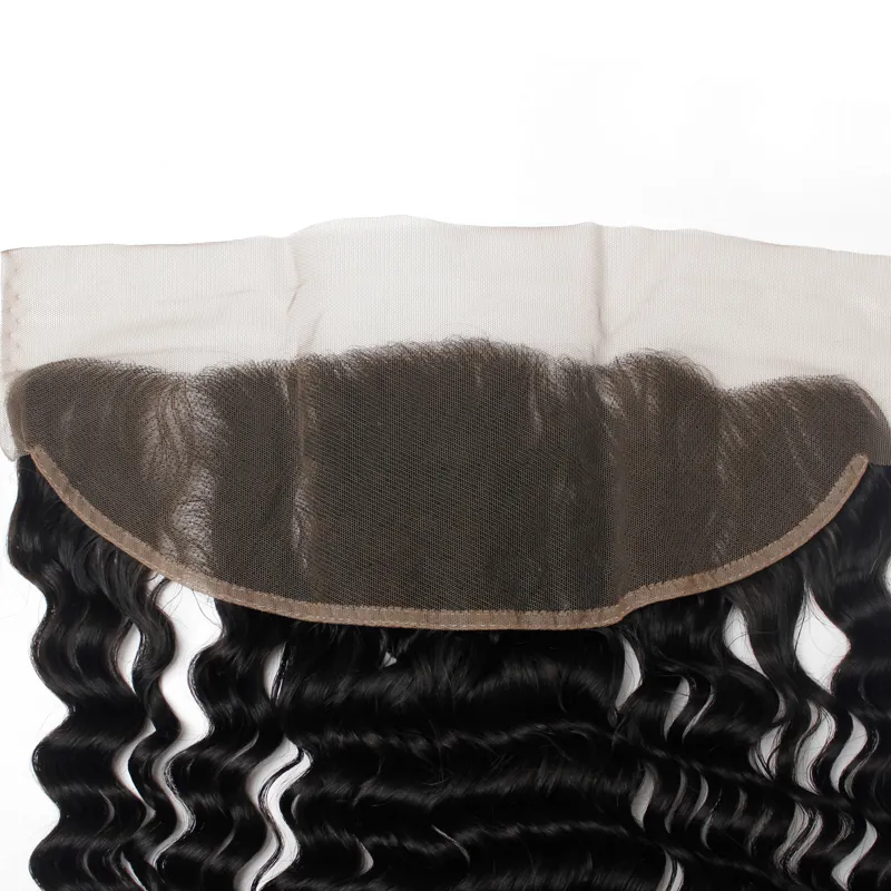 Shedding Remy Brazilian Virgin Human Hair Lace Frontal Closure Mixed Lengths lot Nautral Black 130 Deep Wavy Swiss Lace7316394