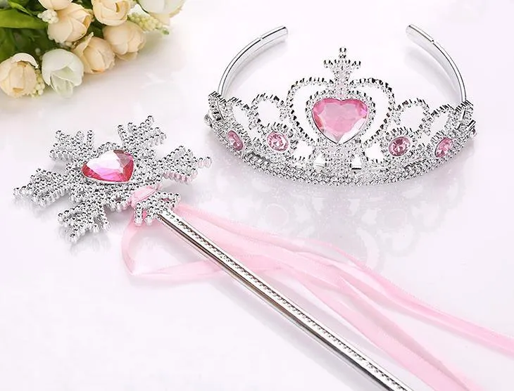 Snowflake kurdele asası Crown Set Set Peri Kızı Noel Partisi Gem Çubuklar Sihirli Değnek Çelenk Kafa Bandı Tiaras Prenses Cos PSSS 1130057