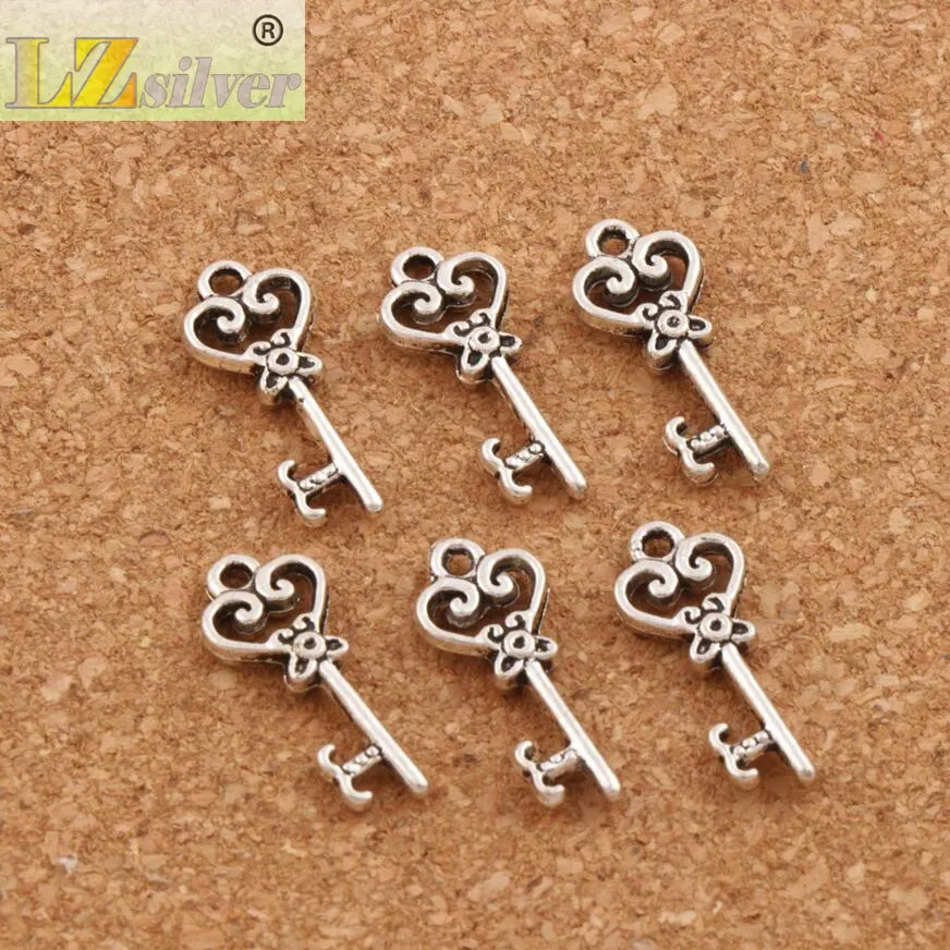 Heart Hollow Key Charm Beads Tibetan Silver Pendants Jewelry Findings Components DIY Fit Bracelets Necklace 9X21mm L879