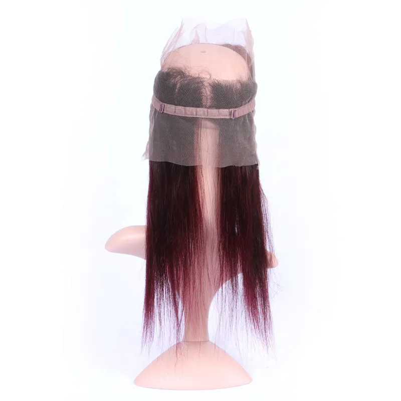 Vin Röd Ombre 360 ​​Band Lace Frontal Closure Pre Plocked Silky Rak 1B / 99J Bourgogne Red Brazilian Hair Full Frontal 360 Band stängning