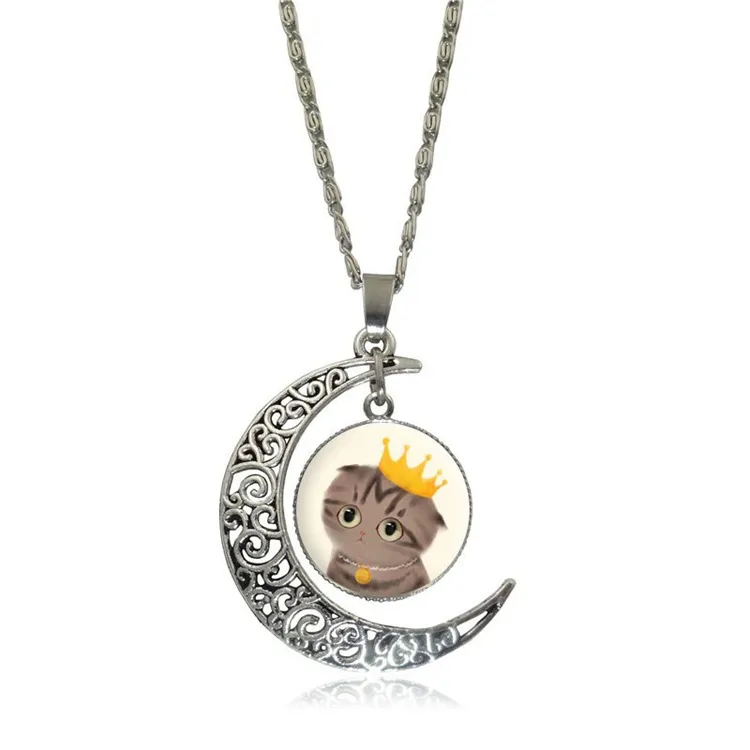 Bestes Geschenk Breaking Cartoon-Katze-Mondlicht-Edelstein-Halskette WFN539 mit Kette, Mischungsauftrag: 20 Stück