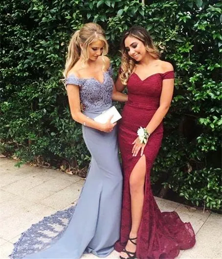 persian prom dresses Persian Grey Off-the-Shoulder Satin Mermaid Prom Dress with Lace Applique  and Sweep Train from Dhgate Prom Dresses