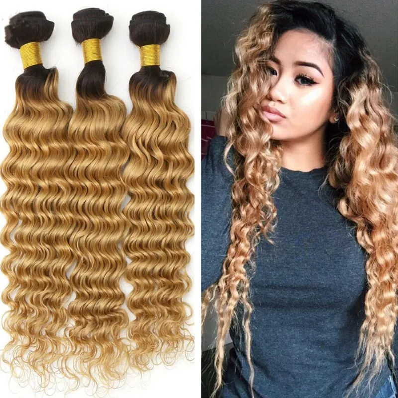 Ombre Hair Bundles: Dark Root Two Tone Deep Wave Hair Extensions