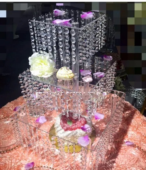 2017 Nowy Rok Kryształ Akrylowy Tort Weddingowy Stojak Deserowy Tabela Ciasto Rack Wedding Centrepiece Cupcake Stojak 3 warstwa Squre