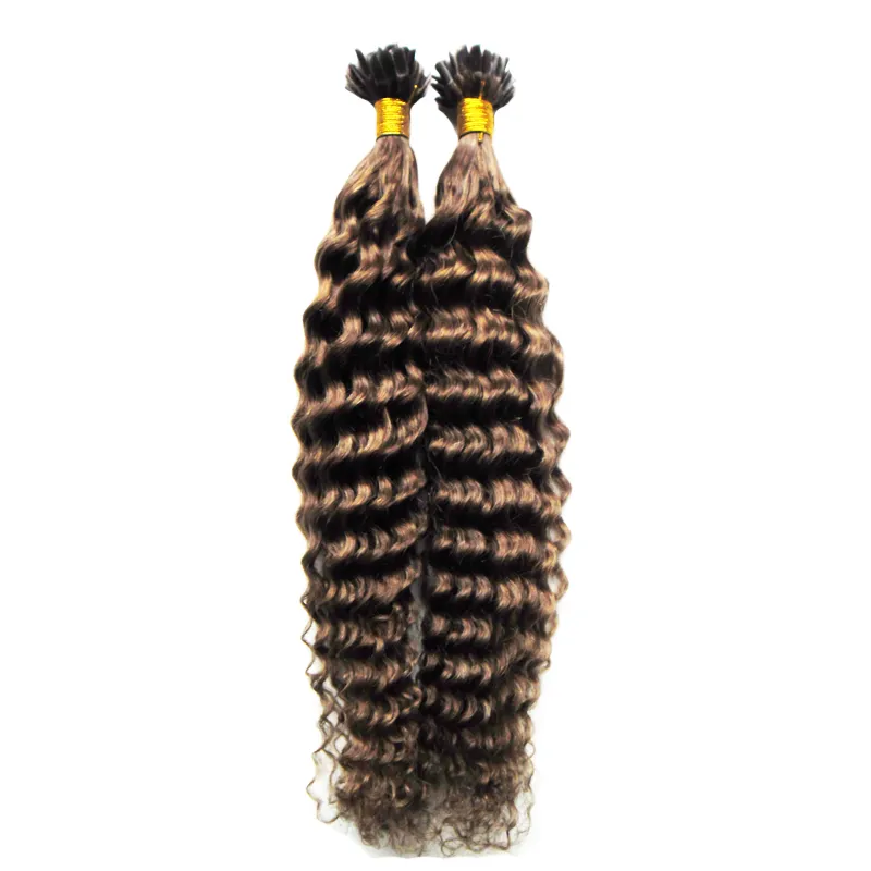 ＃6中茶色のケラチンヘアエクステンション100g /ストランドの伸びのケラチンUチップヘアエクステンション深い巻き毛の髪の伸び