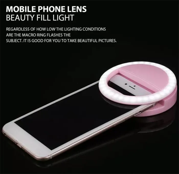 Portable Universal Selfieリングフラッシュランプライト携帯電話LED塗りつぶれな照明カメラ写真iPhone x 8 7 Plus Samsung DHL