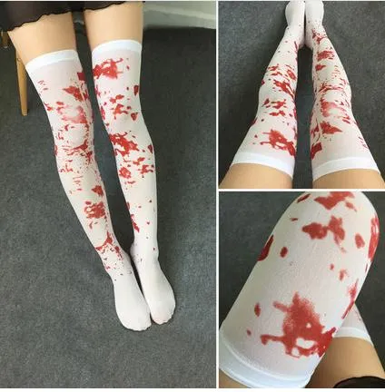 Scary Blood Stained Zombie Stockings Tights Cosplay Nurse Fancy Dress Blood Skeleton Stain Hosiery Thigh Long Socks white Festive supplies
