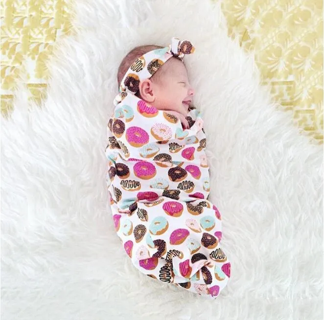 Infant Baby Swaddle Sack Baby Floral Pineapple Blanket Newborn Baby Soft Cotton Cocoon Sleep Sack With Matching Knot Headband Set 10 St