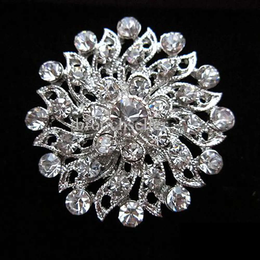 1.2 Inch Beautiful Silver Color Clear Rhinestone Crystal Diamante Small Flower Wedding Dress Pin Brooch Gifts