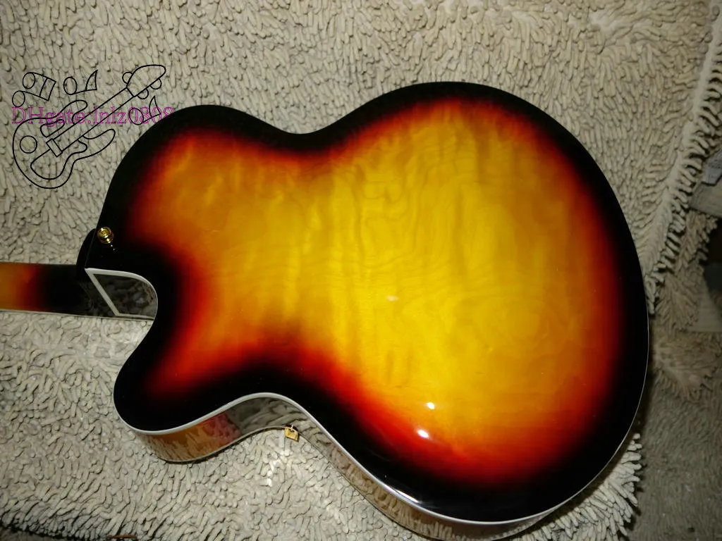 Mais novo Sunburst 3 captadores oco jazz guitarra ouro hardware atacado guitarras quente