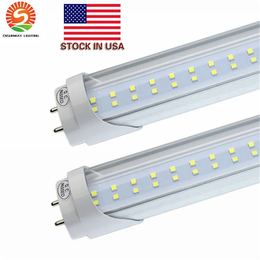 Stock in US LED T8 Tube 4FT 28W 2835 G13 192LEDS Light Lamp Bulb 4 feet 1.2m Double row 85-265V led lighting