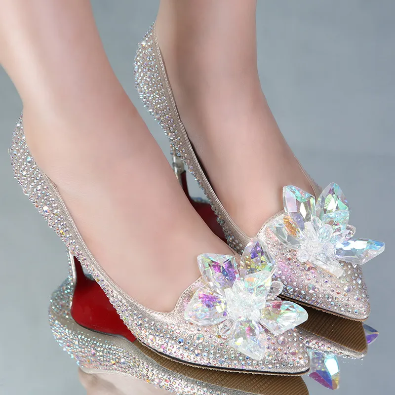 Cinderella Girls Party Prom Homecoming Shoes 2017 Bling Bling Crystals Rhinestons High High Cheels Silver Champagne Wedding Shoes for B202O