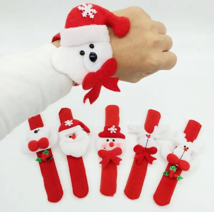 Xmas Party Favors Santa Claus Slap Bracelet Christmas Reindeer Wrist Band Bangle festive event kids adults Gift red