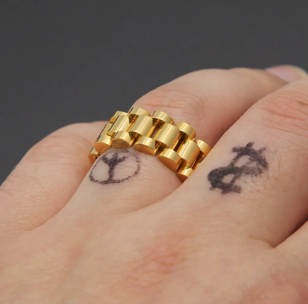 Кольцо в стиле хип-хоп, мужское кольцо из нержавеющей стали, 3 ряда, блестящие часы в стиле панк, рэп, цепочка, кольцо на палец, подарок на день рождения, размер 8-12248k