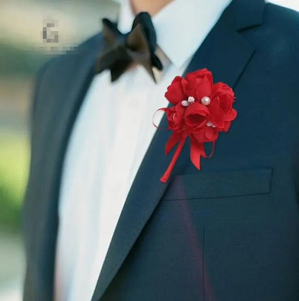 New Men Brooch Artificial Silk Flower with Pearl Design Wedding Prom Corsages and Boutonnieres Suit Accessories G515