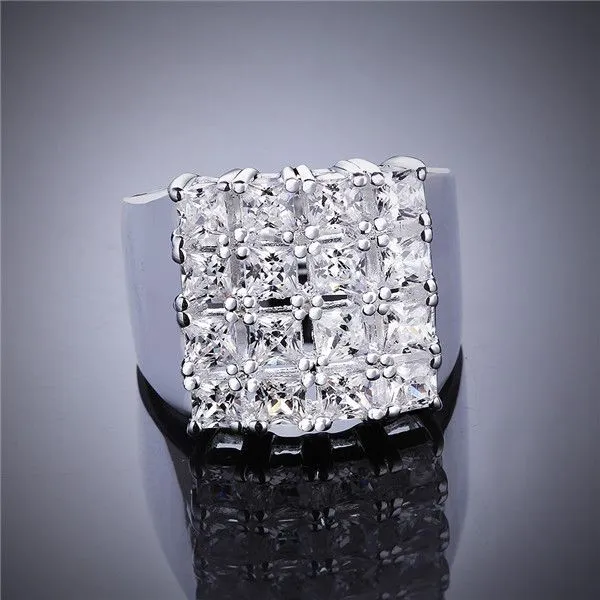 new arrival Square plated sterling silver finger ring fit women,wedding white gemstone 925 silver plate rings Solitaire Ring ER479