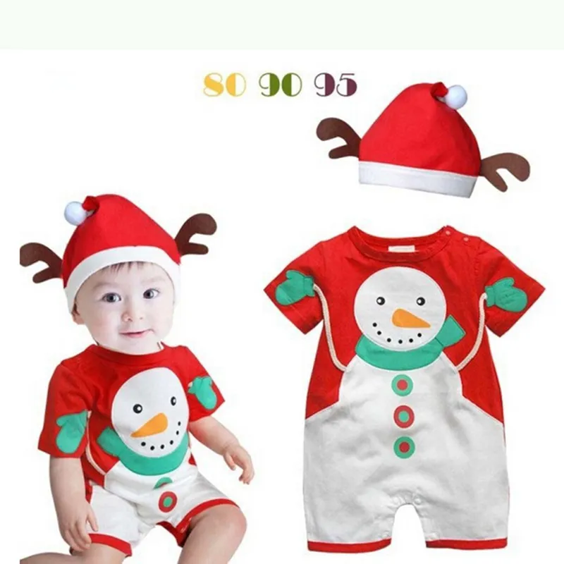 Cadeau de Noël Bébé Barboteuse Père Noël Motif Body Nouveau-Né Bébé Vêtements Rouge Combinaison + Chapeau Costume Bebe Nouvel An Vêtements 3 Styles