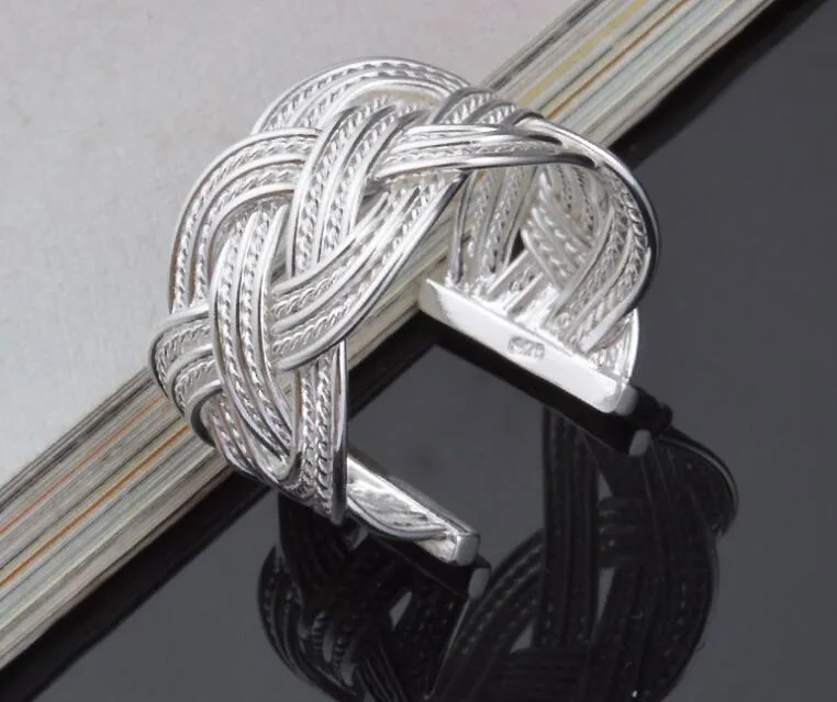2017 offre spéciale meilleur prix! placage en argent sterling 925 exagération 15mm grande maille armure anneau d'ouverture charmes bijoux de mode / 