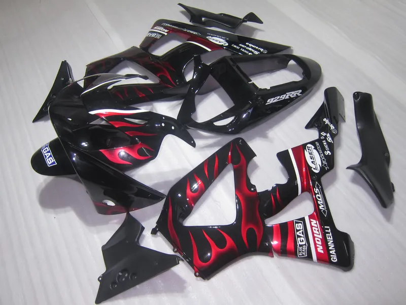 Injektionsgjutning Hot Sale Fairing Kit för Honda CBR900RR 00 01 Red Flames Black Fairings Set CBR929RR 2000 2001 OT10