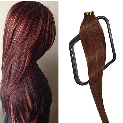 Wholesale -Tape in human hair 16-26inch straight skin weft hair extension with Adhensive Tapes 40pcs/lot 100g/pack Color #33 ELIBESS