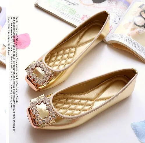 Women Rhinestone Square Toes Single Shoes Girls Ballet Flat Loafers Doug Shoes Womens Pumps Big Size