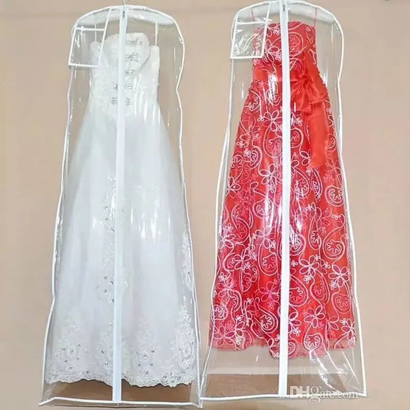 White Transparent PVC Dust Bag For Wedding Dresses Prom Evening Gowns Bags Waterproof Garment Cover Travel Storage Dust Covers Thr7679977