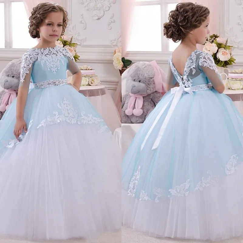 2021 NEUE Baby Prinzessin Blumenmädchen Kleid Spitze Applikationen Hochzeit Abschlussball Ballkleider Geburtstag Kommunion Kleinkind Kinder TuTu Kleid