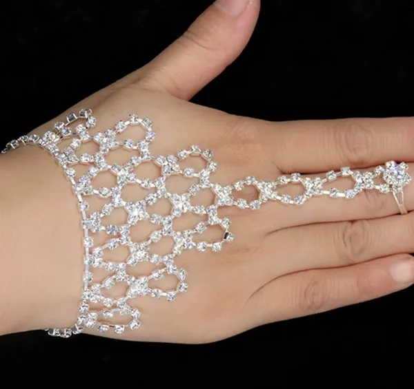 Wedding Jewelry Rhinestone Finger Ring Hand Harness Hand Harness Bangle Bridal Finger Ring Hand Bracelets