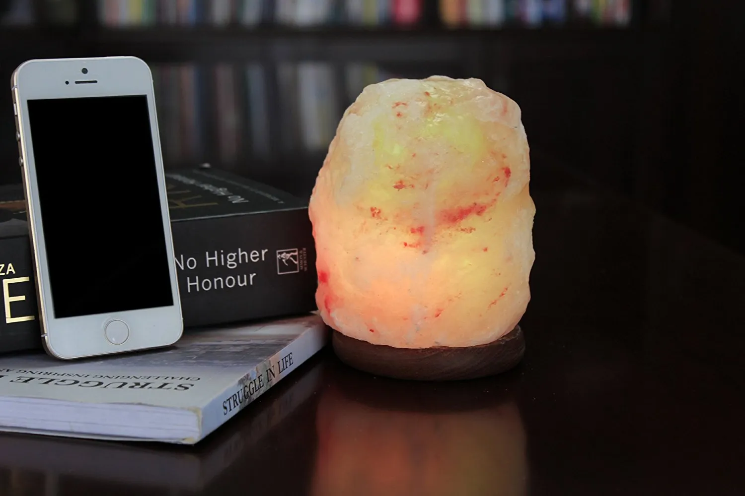 Night Lights Glow Hand Carved Natural Crystal Himalayan Salt Lamp With Genuine Neem Wood Base, multicolor LED Bulb and USB Plug