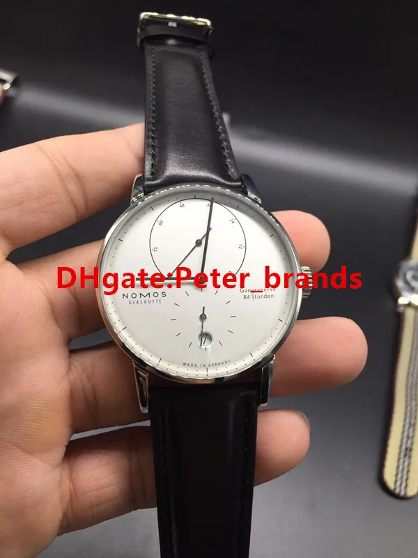 Nuovo modello Brand Nomos Glashutte Gangreserve 84 Stunden orologio da polso automatico Stunden orologio da uomo con quadrante bianco in pelle nera orologi di alta qualità