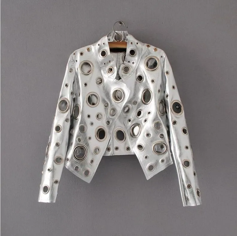 Black Rivet Leather Jacket Women 2017 Gold PU Coat Women Clothing Short ...
