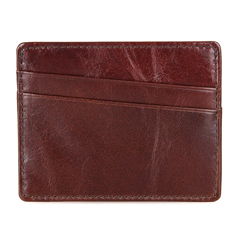 Rfid Blocking Slim ID Card Wallet for Men Red Brown Crazy Horse Leather Credit Card Holder 2017 Vintage Designer ID Card Case